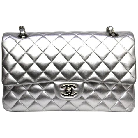 silver chanel handbag|metallic silver Chanel bag.